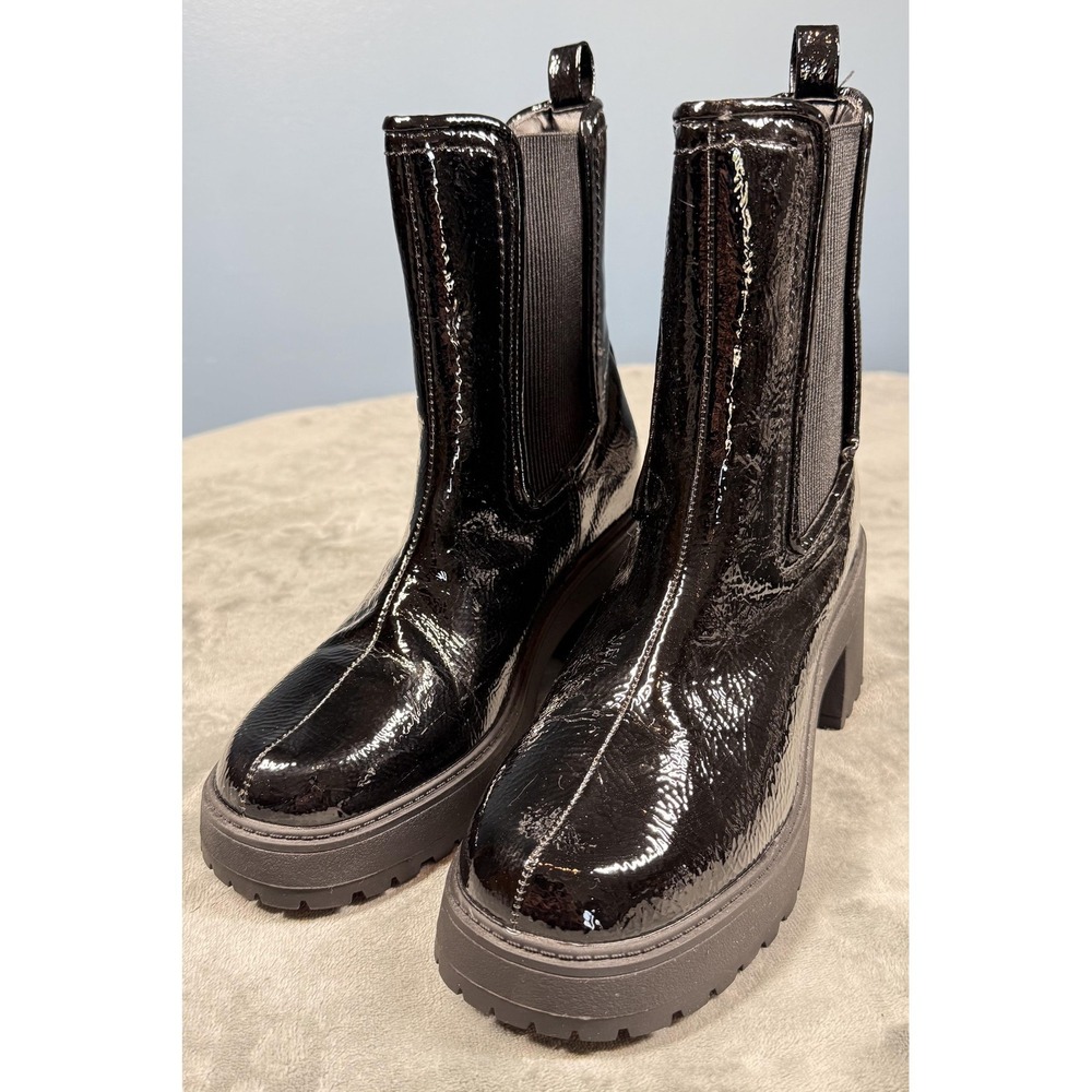 River Island Chelsea Boots Womens UK6/EU39/US8 Black Patent Block Heel